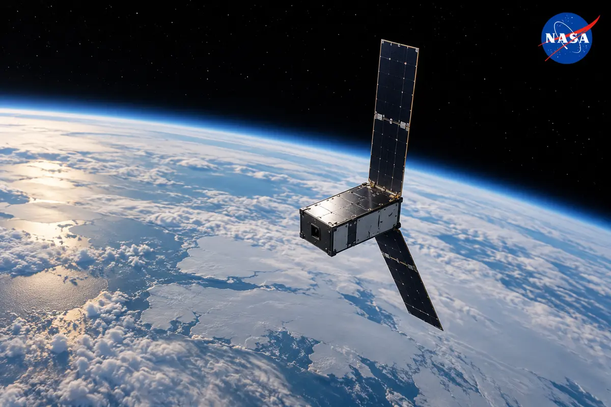 Small satellite above Earth’s polar horizon